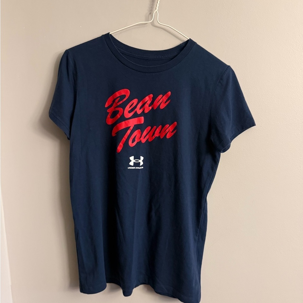 Under Armour Beantown Boston Graphic Tee Navy Red Logo HeatGear Size Small